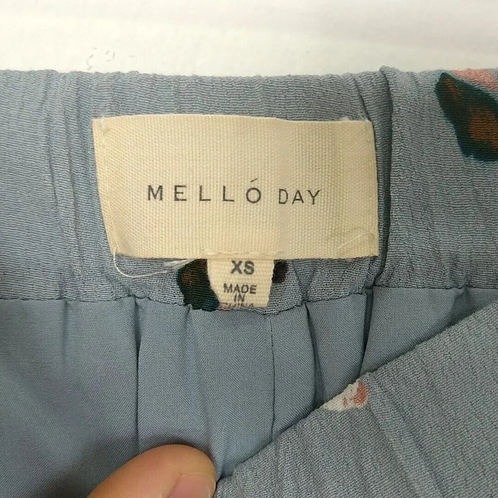 Mello‎ Day Womens sz XS Skirt Blue Printed Full Maxi Elastic Waist Pull On